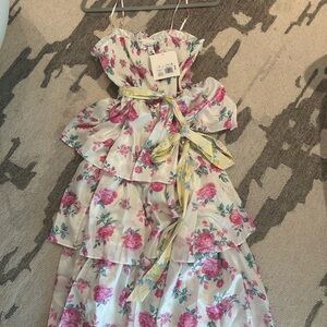 LoveShackFancy Floral Ruffle Dress - Pink and Green